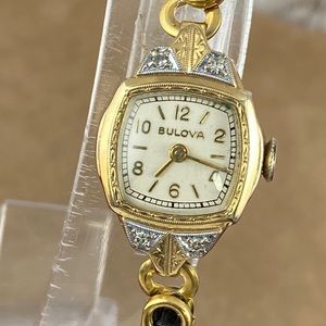 Vintage 1930’s Bulova 17 Jewel Movement 10K GF White Gold & 4 Diamonds